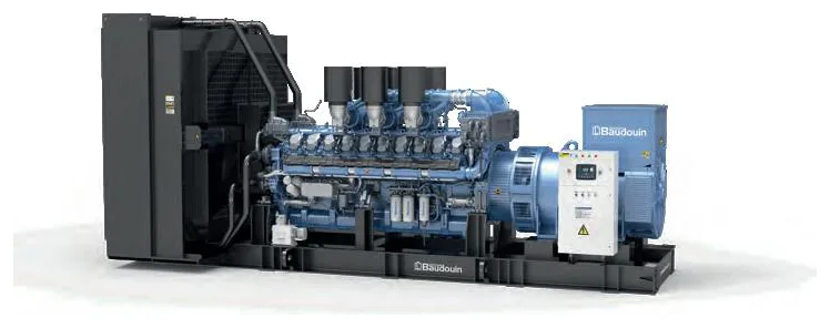 Baudouin data centre generator set: diesel engine, alternator and radiator on a common base frame